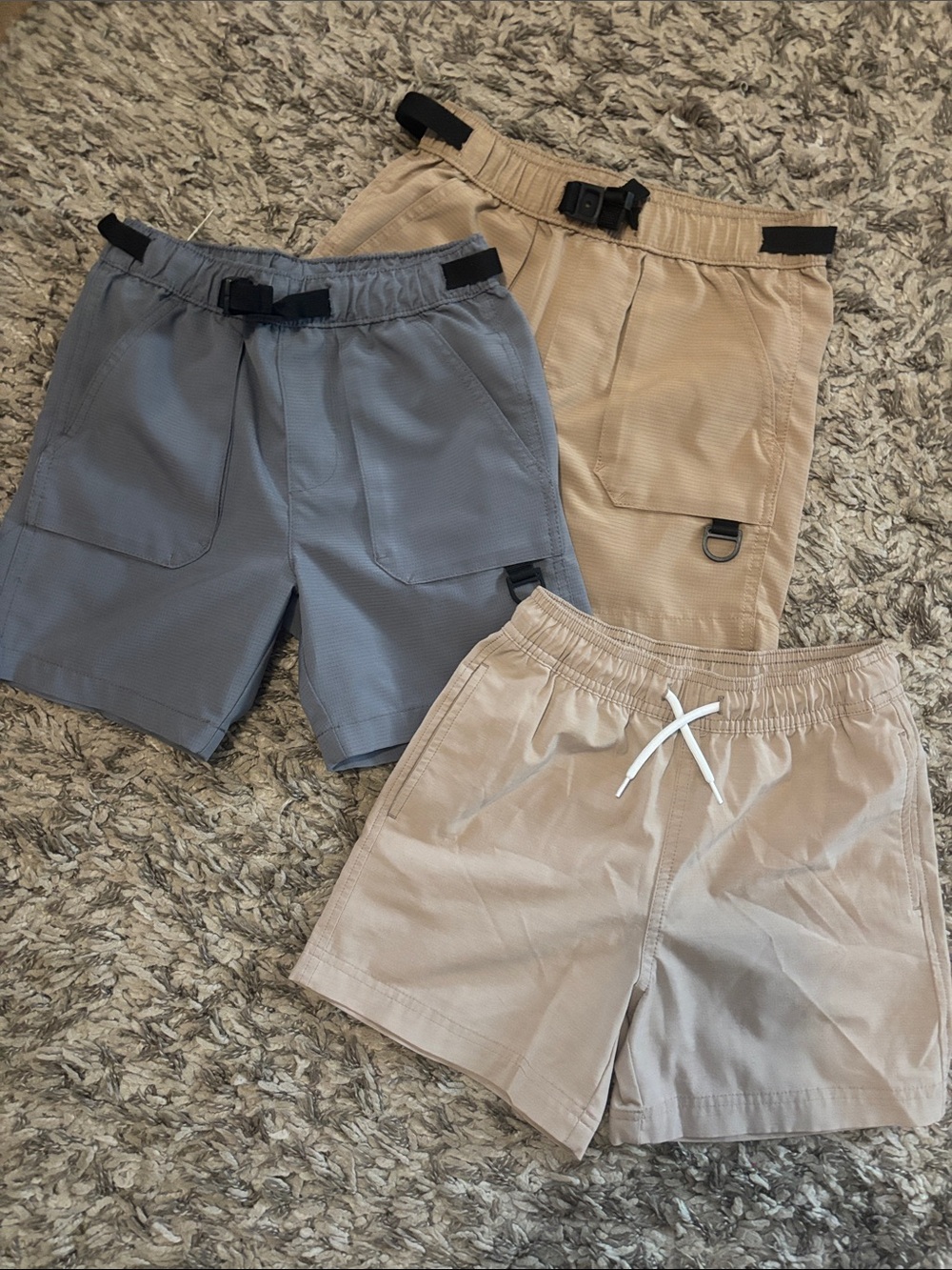 Magellan Outdoors Kids Shorts Trio in Gray and Tan